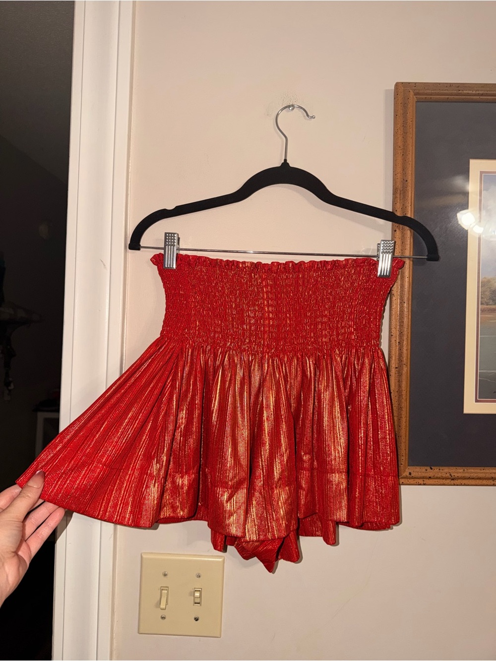 Queen Of Sparkles Red Metallic Smocked Hi Waisted Shorts - XS